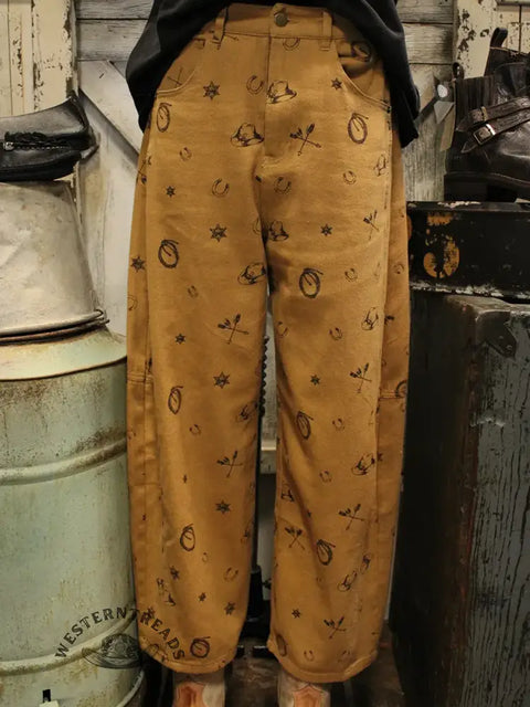 Western Art Print Casual Pants