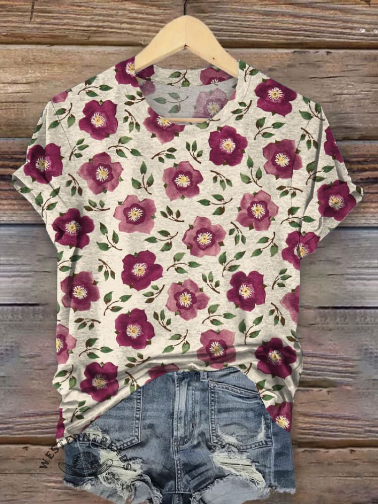 Vintage Flower Art Print T-shirt
