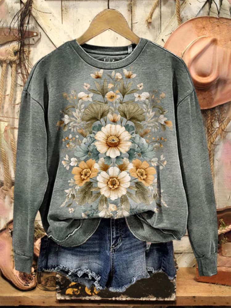 Vintage Art Print Casual Cotton Sweatshirt