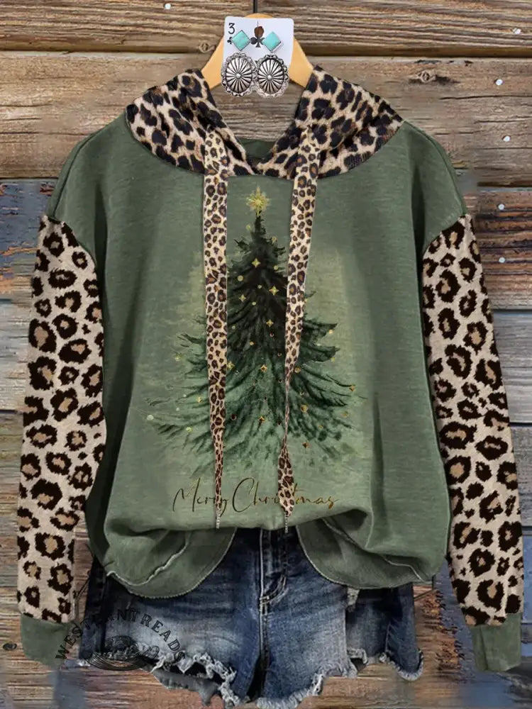 Vintage Contrast Print Christmas Hoodie Sweatshirt