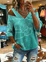 Women's Vintage Flowers Print Off-shoulder Patchwork Casual Shirt