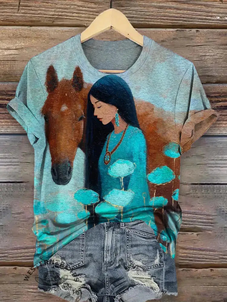 Retro Horse And Beauty T-shirt