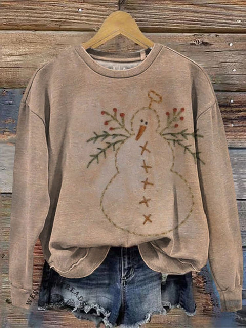 Christmas Art Print Casual Cotton Sweatshirt