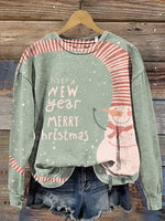 Christmas Snowman Print Casual Cotton Sweatshirt