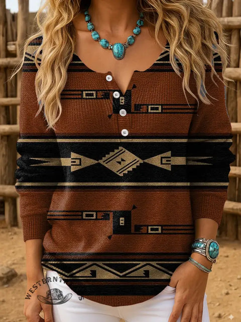 Retro Aztec Stripes Print Buttoned Cardigan Sweater