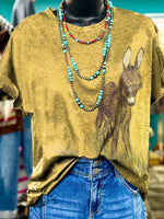 Vintage Donkey Print Casual T-shirt