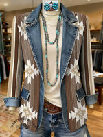 Aztec Print Patchwork Denim Sweater