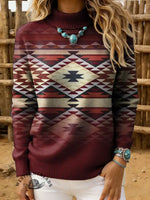 Women's Vintage Aztec Print Casual Turtleneck Sweater