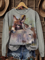 Vintage Donkey Art Print Casual Cotton Sweatshirt