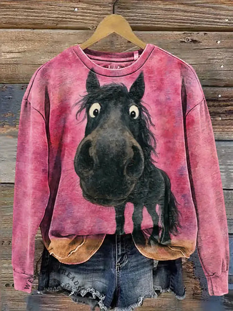 Funny Black Horse Casual Cotton Sweatshirt