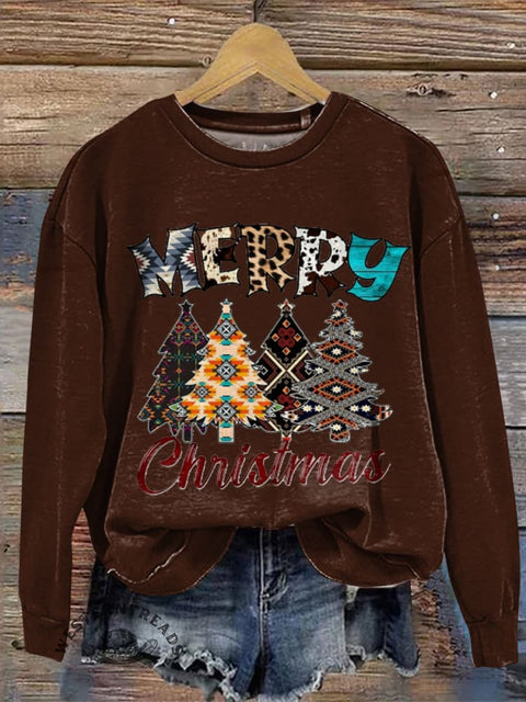 Christmas Art Print Casual Cotton Sweatshirt