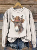 Vintage Donkey Art Prints Casual Cotton Sweatshirt