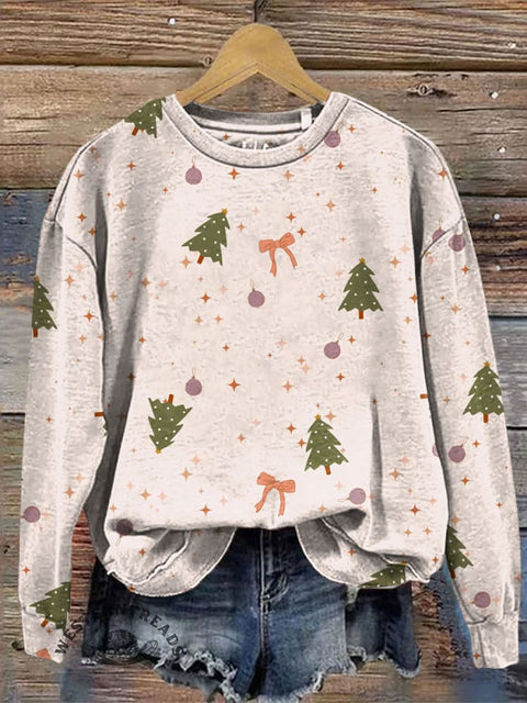 Christmas Art Print Casual Cotton Sweatshirt