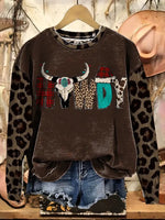 Retro Christmas Howdy Print Casual Cotton Sweatshirt