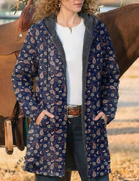Paisley Print Unisex Plush Thick Long-sleeved Cardigan Coat