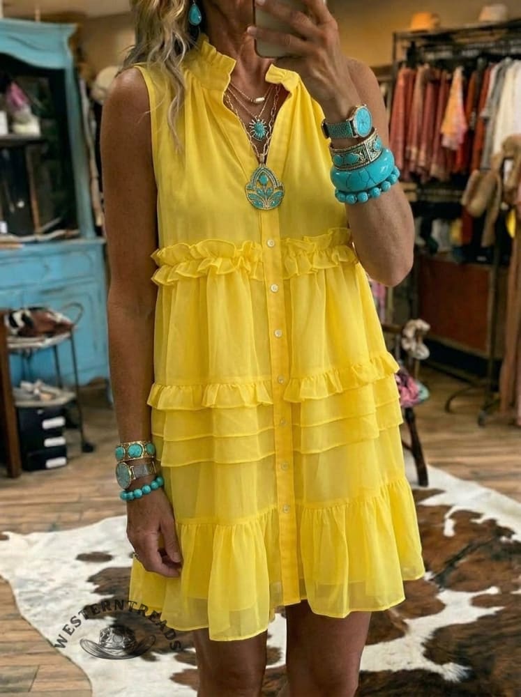 Women's Solid Casual Ruffle Sleeveless Dress