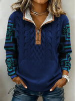 Fabric Art Aztec Print Casual Half-zip Cotton Patchwork Sweatshirt