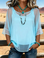 Women's Vintage Patchwork Chiffon Tank Top Two-piece Set Casual Shirt