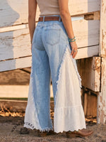 Vintage Art Western Patchwork Denim Jeans Pants