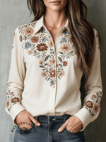 Women's Retro Print Casual Cotton Shirt