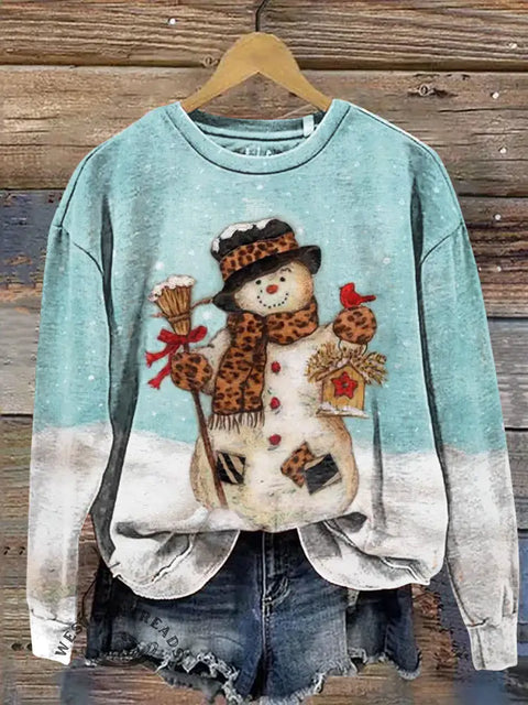 Retro Snowman Casual Cotton Sweatshirt