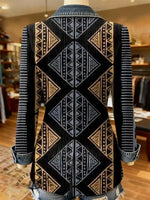 Aztec Art Print Patchwork Denim Sweater Cardigan Coat