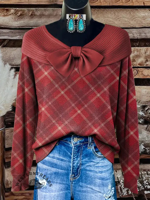 Women's Christmas plaid Print Casual Sweater