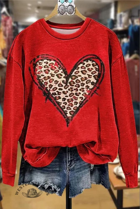 Heart Art Print Casual  Sweatshirt